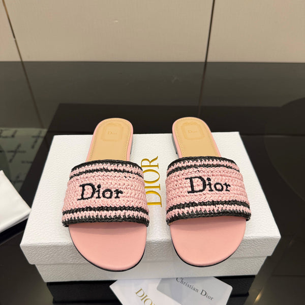CD Dioriviera Woven Slides Pink Fabric Goatskin 828259
