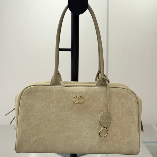 CC Maxi Bowling Bag 35.5cm Light Beige Suede
