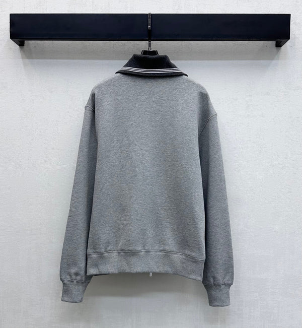 Miu Miu Fleece Jacket Zippered Grey Cotton 341877