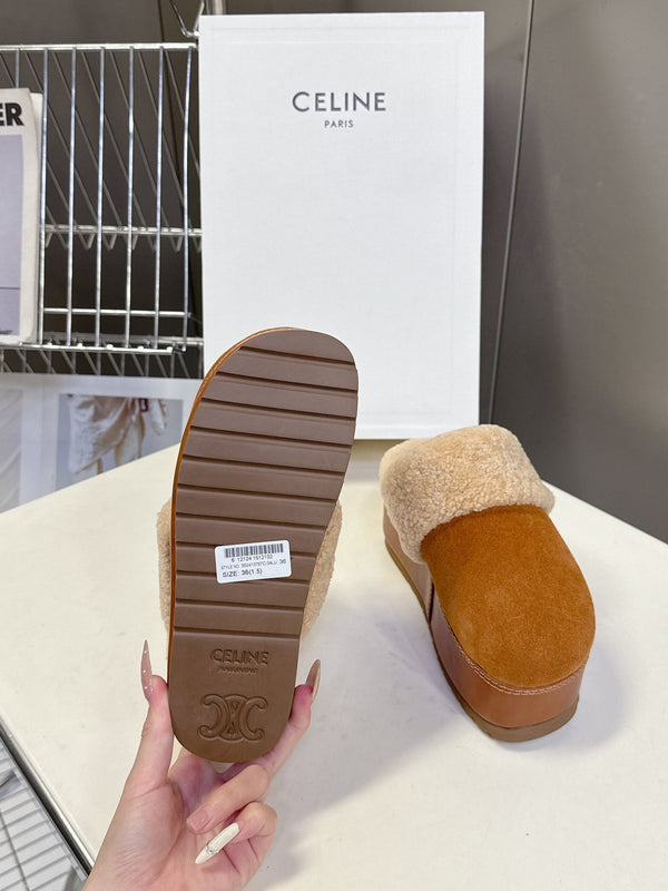 CL 26s Wedge Mules In Orange Brown Suede And Beige Wool
