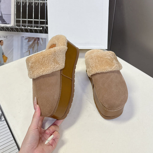 CL 26s Wedge Mules In Sand Beige Suede And Wool