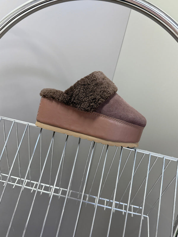 CL 26s Wedge Mules In Plum Brown Suede And Wool
