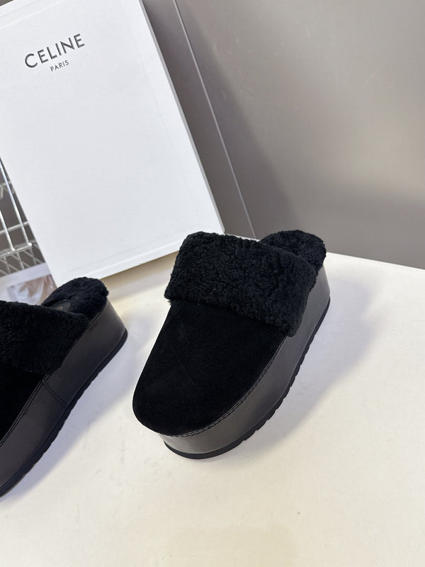 CL 26s Wedge Mules In Black Suede And Wool