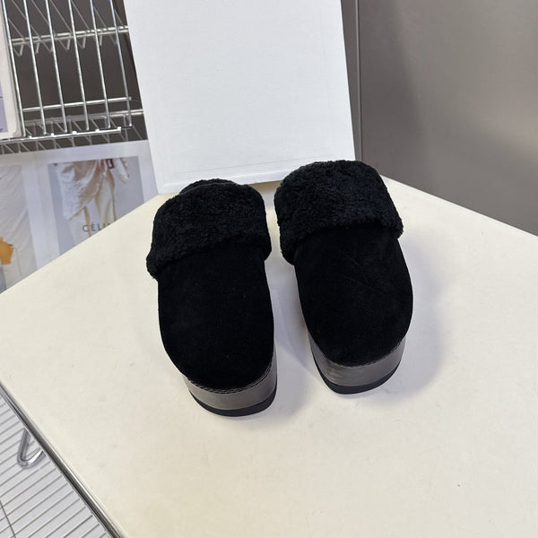 CL 26s Wedge Mules In Black Suede And Wool