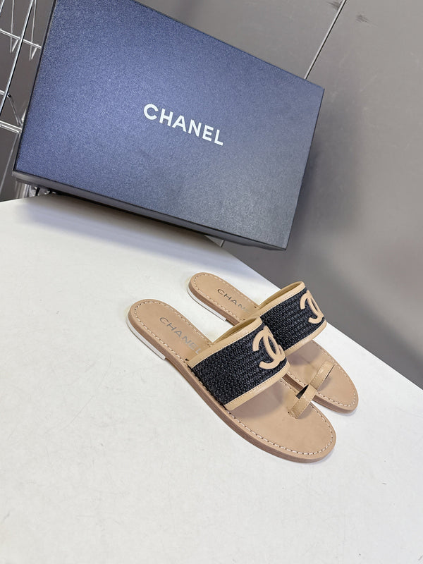 CC Été 2026 Mules Beige Noir Rafia Peau d'agneau 635522