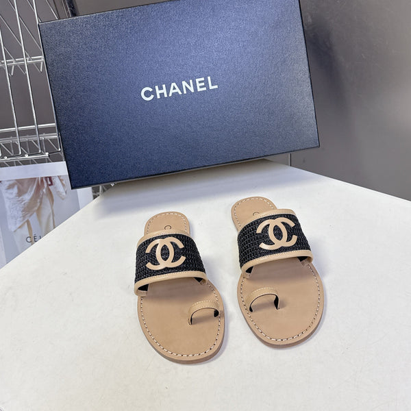 CC Été 2026 Mules Beige Noir Rafia Peau d'agneau 635522