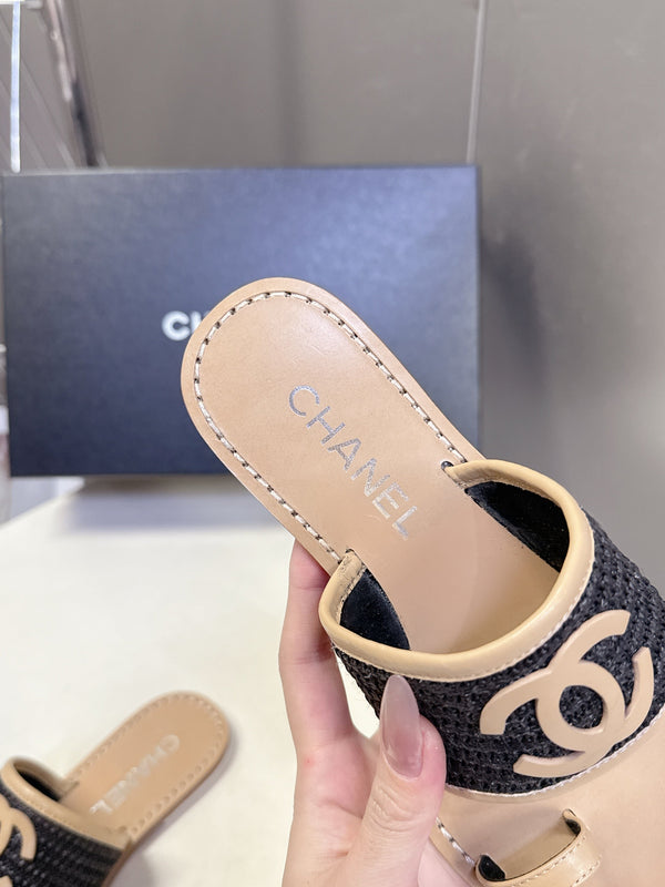 CC Été 2026 Mules Beige Noir Rafia Peau d'agneau 635522