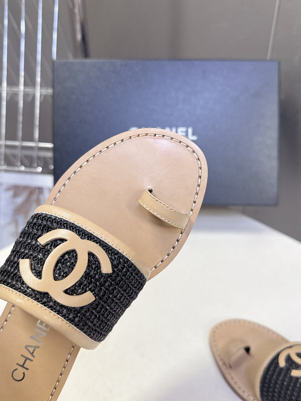 CC Été 2026 Mules Beige Noir Rafia Peau d'agneau 635522