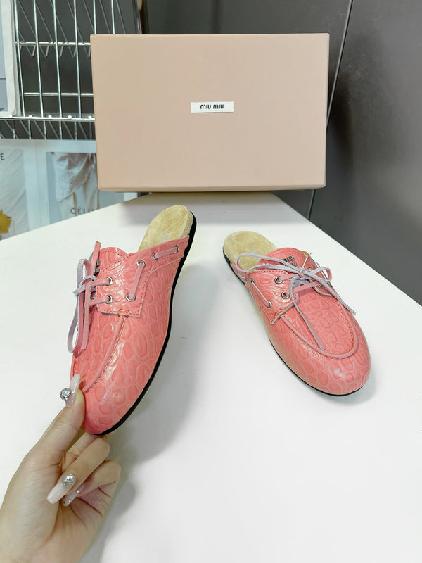 Miu 26s Loafer Mules Light Pink Ostrich Leather 794783