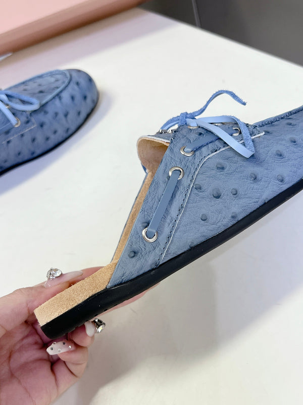 Miu 26s Loafer Mules Blue Ostrich Leather 794784