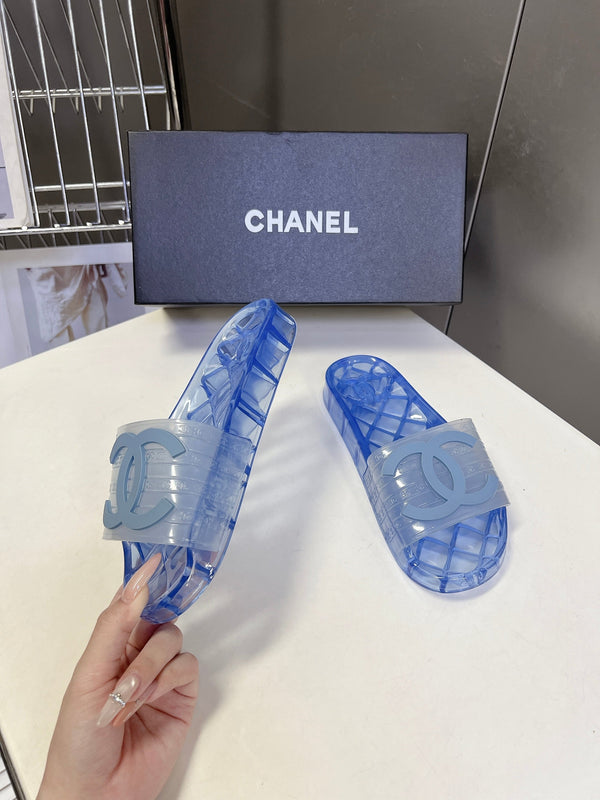CC 26s Flat Slide Sandals Blue PVC Transparent 947930