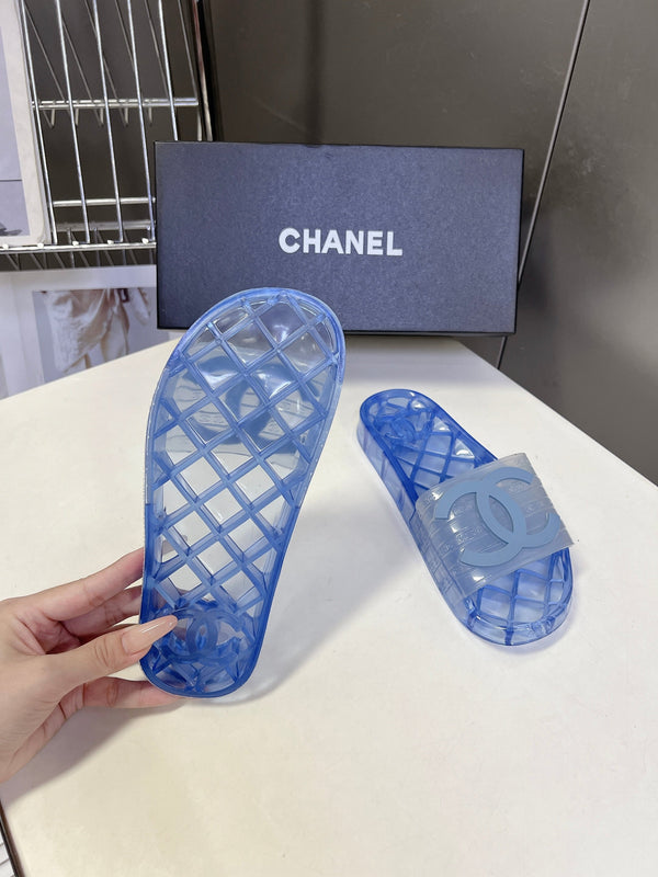 CC 26s Flat Slide Sandals Blue PVC Transparent 947930