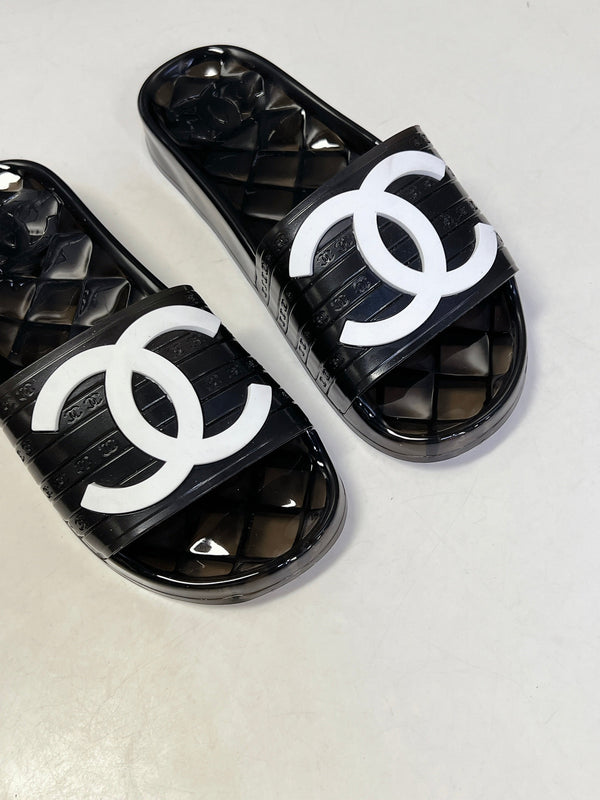 CC 26s Flat Slide Sandals Black PVC Transparent 947931