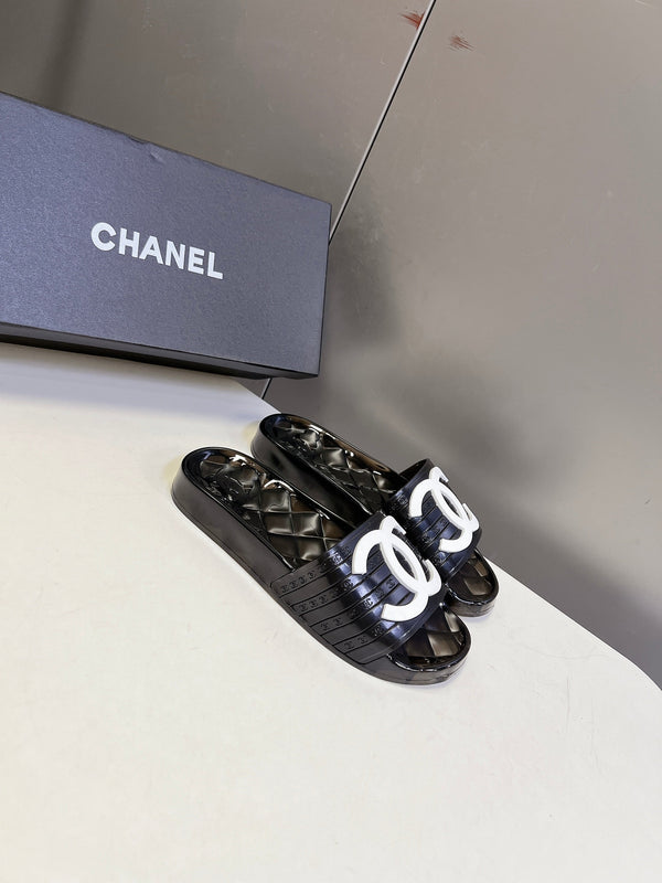 CC 26s Flat Slide Sandals Black PVC Transparent 947931
