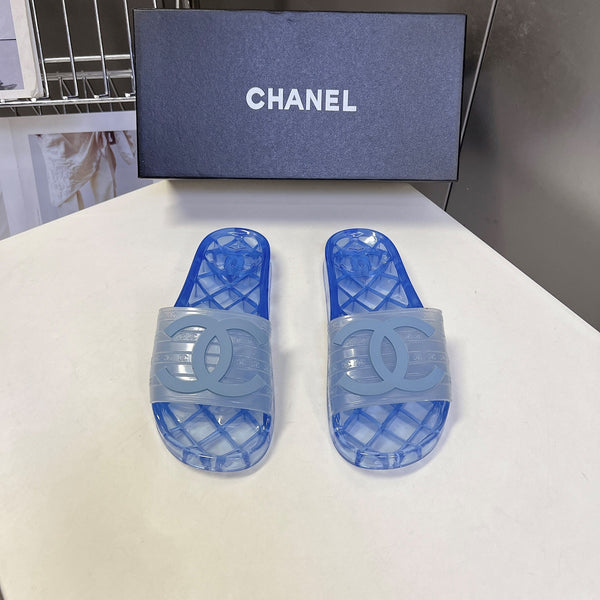 CC 26s Flat Slide Sandals Blue PVC Transparent 947930