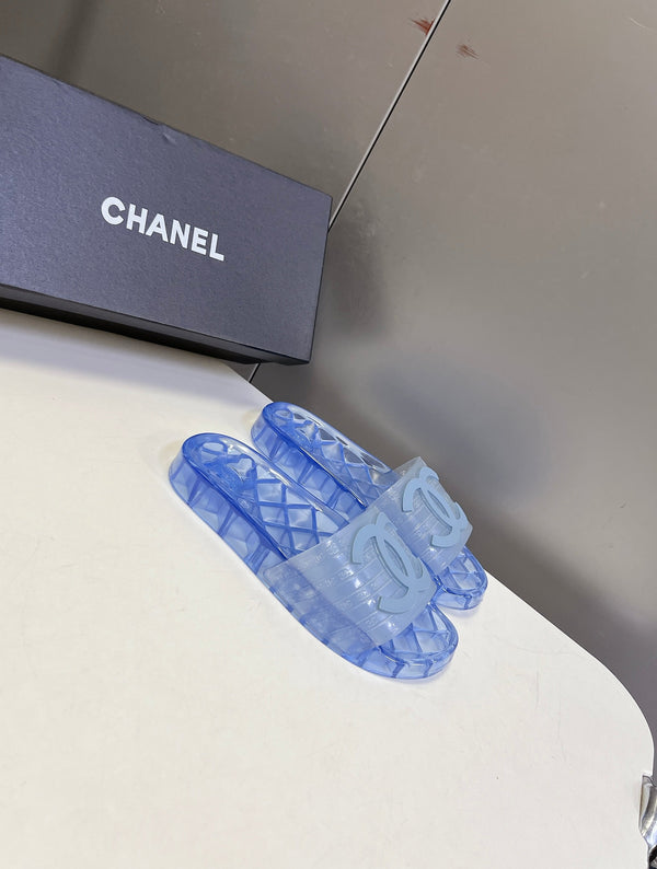 CC 26s Flat Slide Sandals Blue PVC Transparent 947930