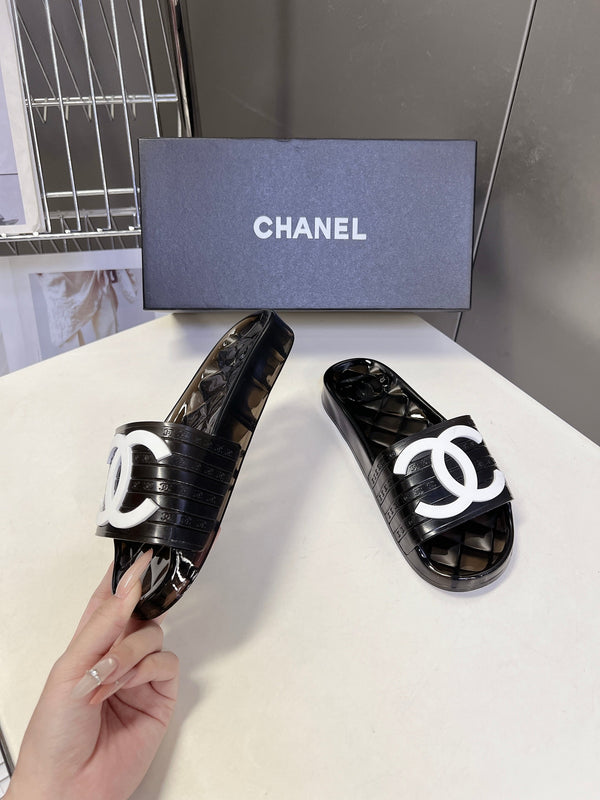 CC 26s Flat Slide Sandals Black PVC Transparent 947931