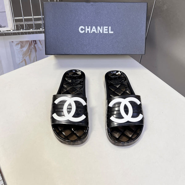 CC 26s Flat Slide Sandals Black PVC Transparent 947931