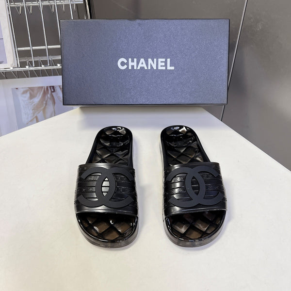 CC 26s Flat Slide Sandals Black PVC Transparent 947932