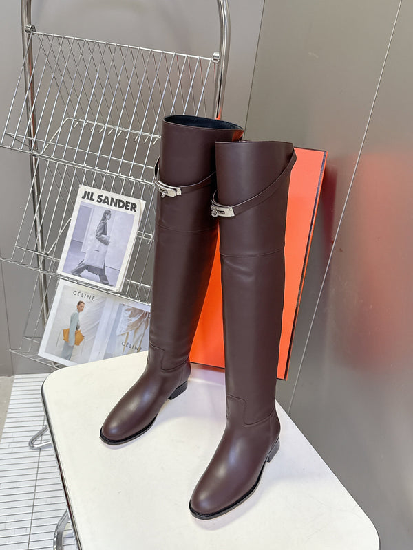 HM 26S Over The Knee Jumping Boots 2.5cm Dark Brown Leather 113816