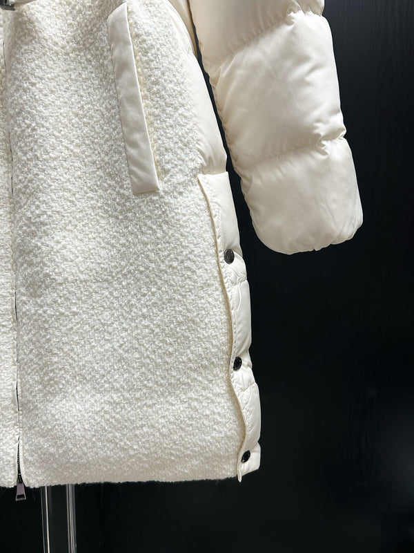 Moncler 2025 Caille Manteau Long en Duvet Laine Blanche