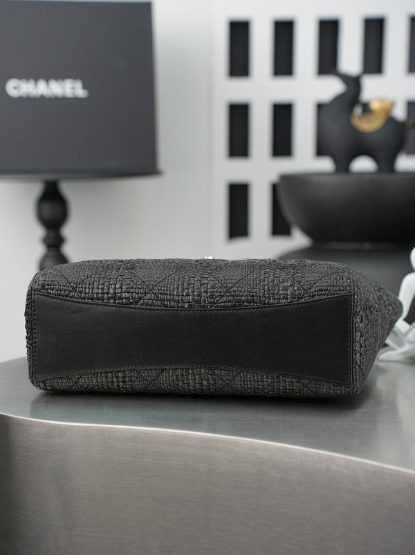 CC Shopping Bag 32cm Black Braided Raffia