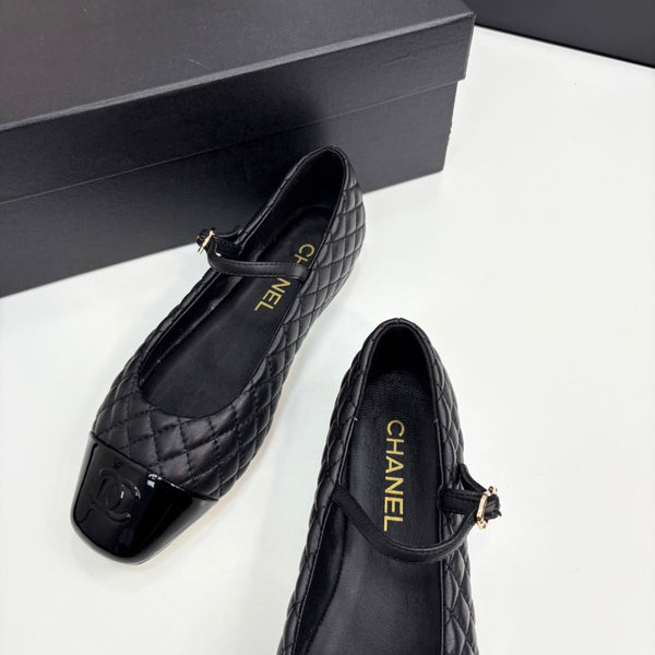 CC 25 Cap-Toe Quilted Mary Janes Black Sheepskin 352462