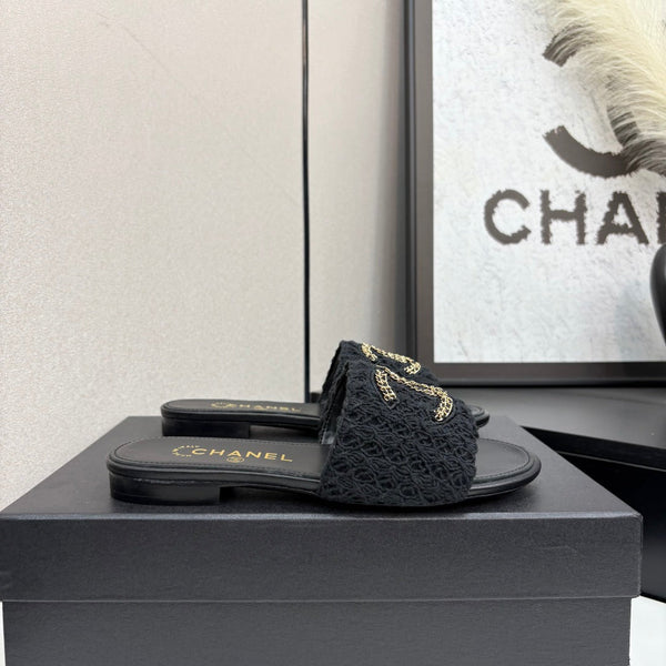 CC 25 Ciabatte con doppia catena ricamata Tessuto nero 352495