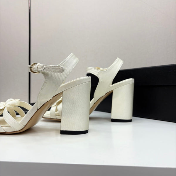 CC 25 Camellia Open Heel Sandals 90mm Ivory Sheepskin And Fabric 368816