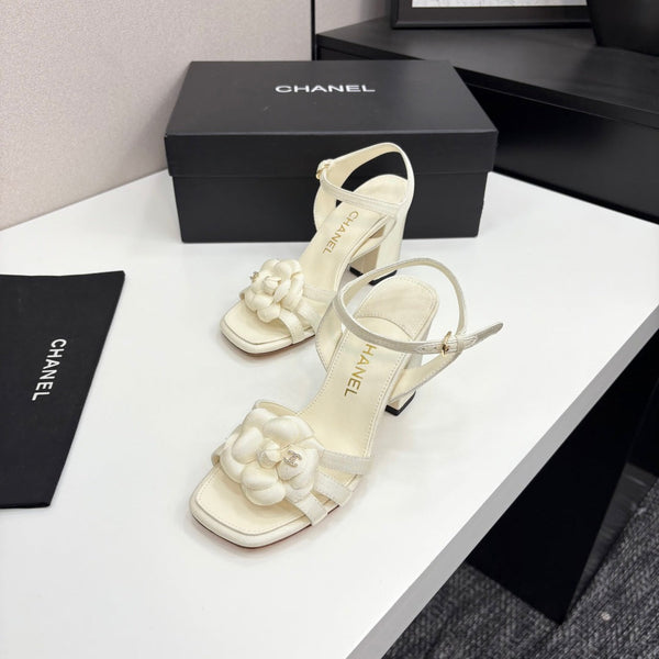 CC 25 Camellia Open Heel Sandals 90mm Ivory Sheepskin And Fabric 368816