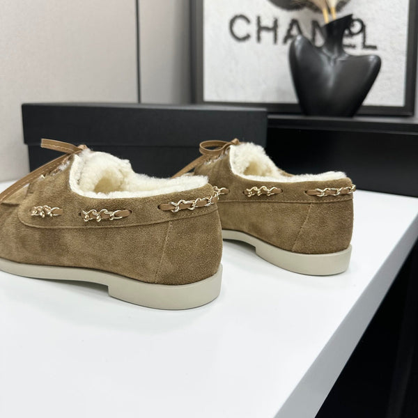CC 26s Loafers Flat Brown Suede Leather Fur 109158