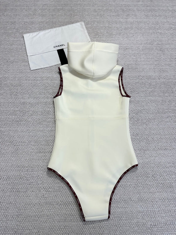 CC 25 Bow Hooded Swimsuit Ivory Polyester Fiber
