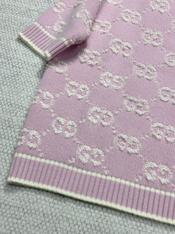 Gucci Knot Jacquard Knitted Short Sleeves Pink Wool