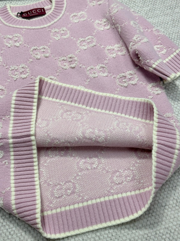 Gucci Knot Jacquard Knitted Short Sleeves Pink Wool