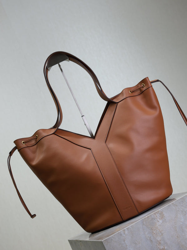 Y Large Leather HOBO Bag Caramel Leather