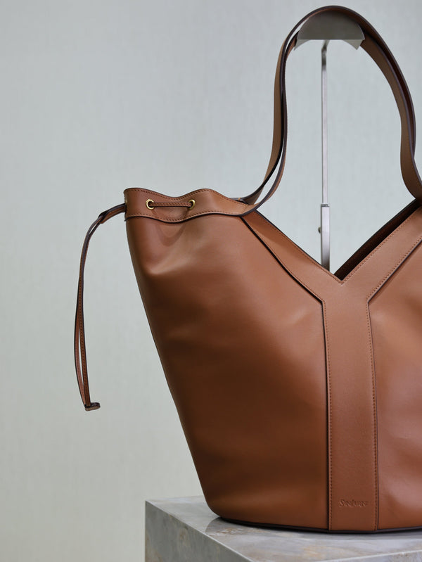 Y Large Leather HOBO Bag Caramel Leather