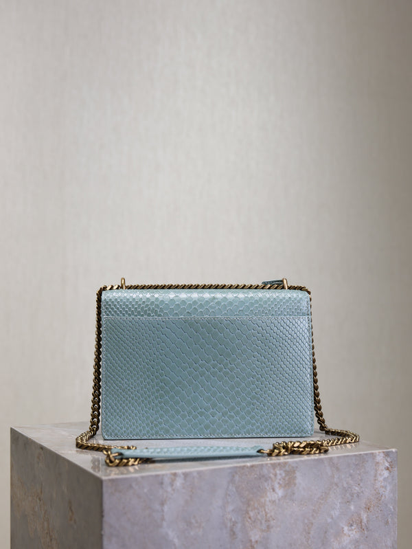 YSL Medium Sunset Shoulder Bag 22cm Grayish Blue Python Pattern Leather