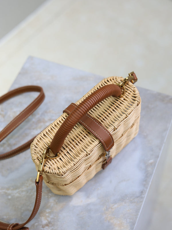 YSL Vanity Bag Beige Brown Raffia Cowhide