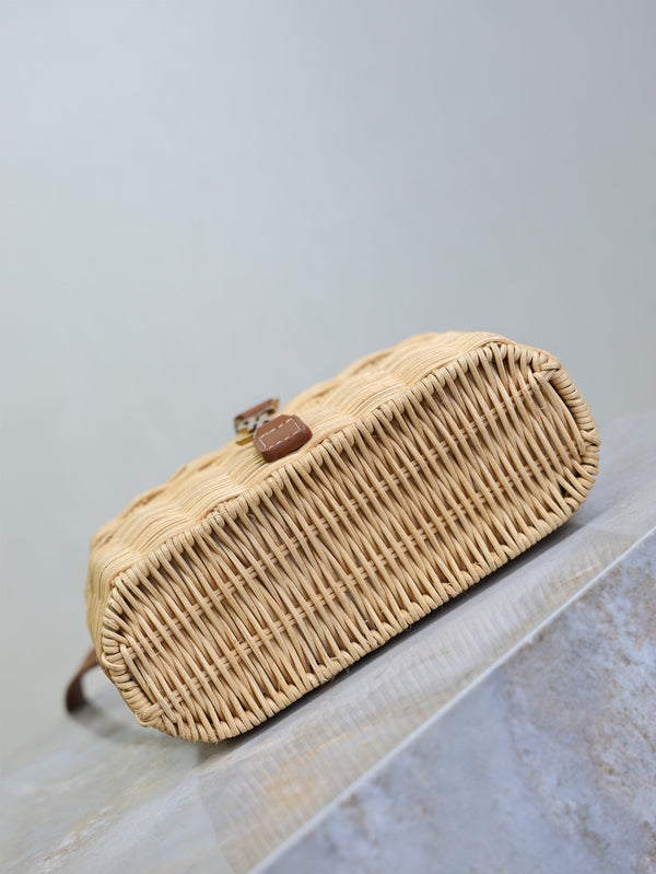 Gaby Vanity Bag Beige Brown Raffia Leather