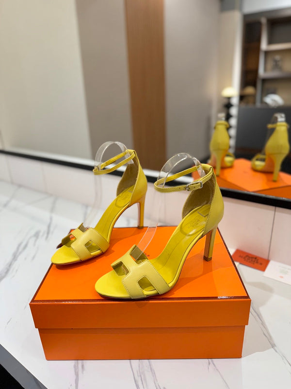 HM Joy 90mm Heeled Sandals Yellow Flat Cowhide 294924
