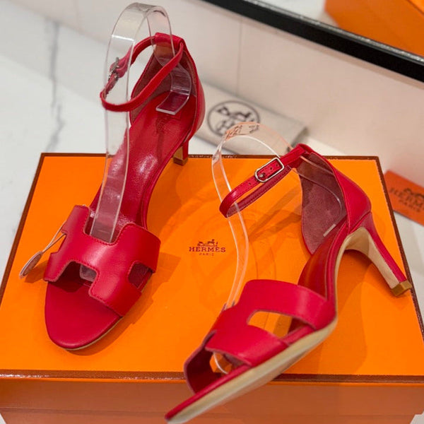 Sandali con tacco HM Joy 65mm in pelle di vacchetta rossa piatta 294928