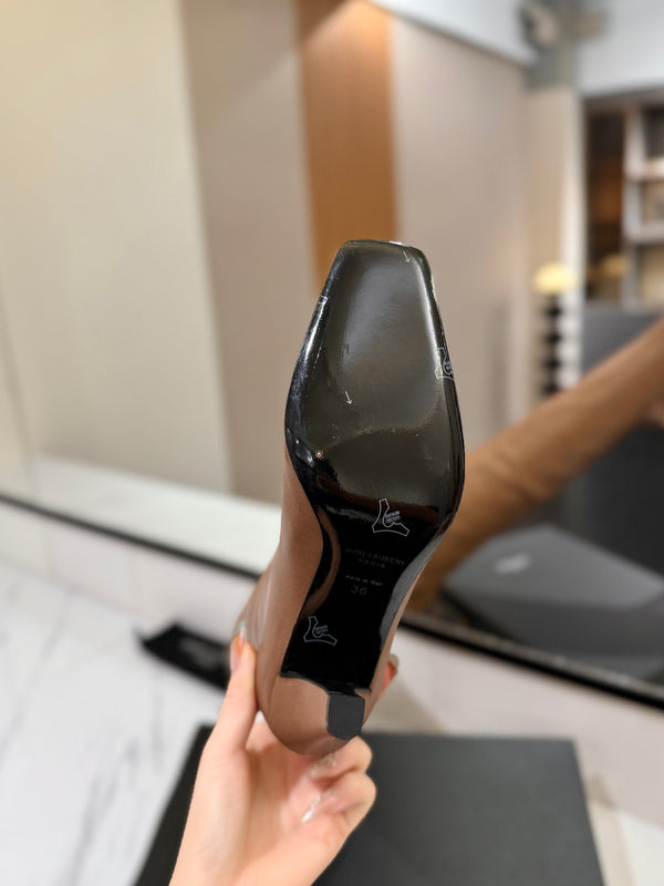 YSL 25 Over-the-Knee Martin Boot Light Brown Calfskin 520781