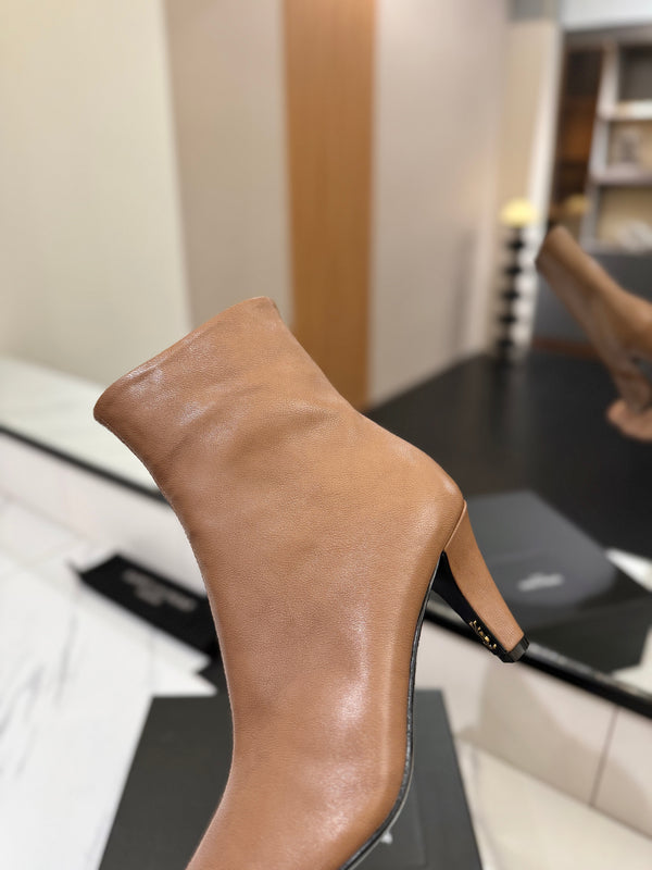 YSL 25 High-heeled Boot Light Brown Cowhide 520774