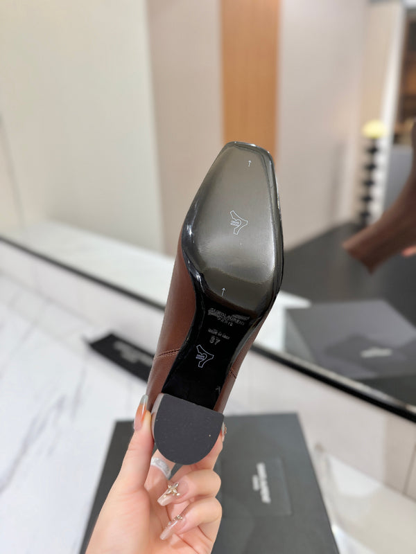 YSL 25 Chelsea Mid-heeled Boot Brown Calfskin 520777