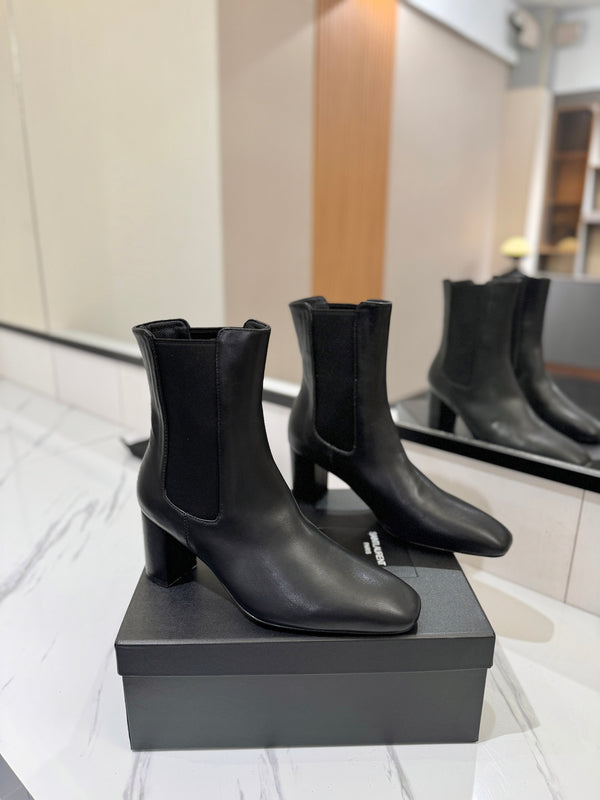 YSL 25 Chelsea Mid-heeled Boot Black Calfskin 520778