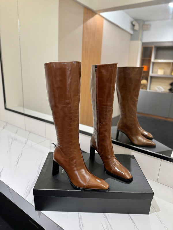 YSL 25 Zipper Sleeve Boot Brown Cowhide 520789