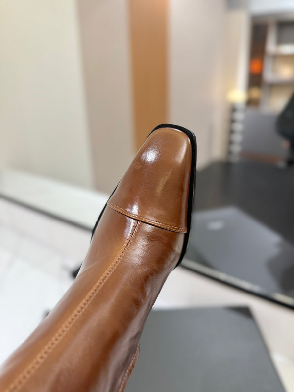 YSL 25 Zipper Sleeve Boot Brown Cowhide 520789