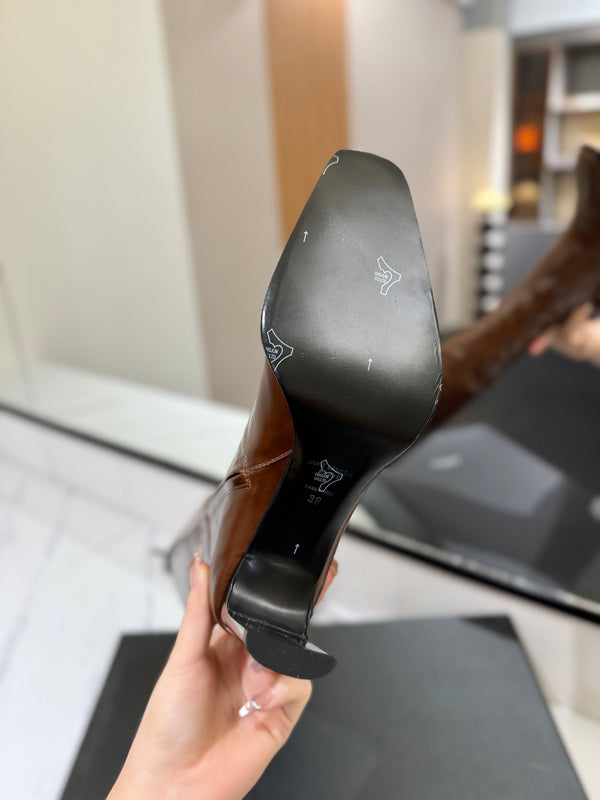 YSL 25 Zipper Sleeve Boot Brown Cowhide 520789