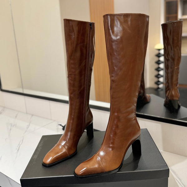 YSL 25 Zipper Sleeve Boot Brown Cowhide 520789