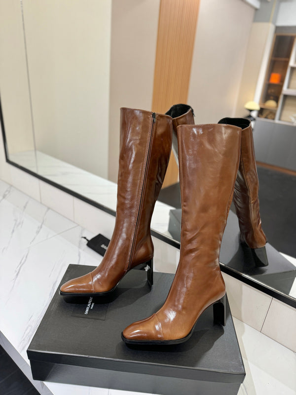 YSL 25 Zipper Sleeve Boot Brown Cowhide 520789